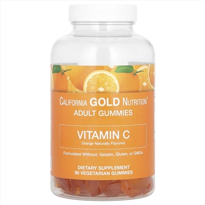 California Gold Nutrition, жевательные таблетки с витамином C, натуральный апельсиновый вкус, без желатина, 90 жевательных таблеток