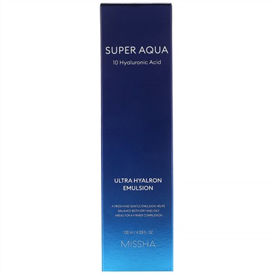 Missha, Super Aqua Ultra Hyalron, увлажняющая эмульсия, 130  мл (4,39 жидк. унций)