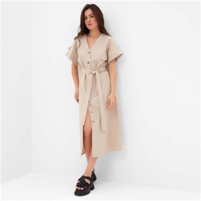 Платье миди женское на пуговицах MIST Summer time, бежевое, размер 46