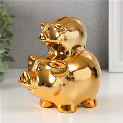 Копилка для денег «Две золотые свинки - пирамида», керамика, 12.5×8×14 см