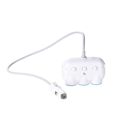 Автомобильный разветвитель прикуривателя Hoco C1 3in1  2USB (white)