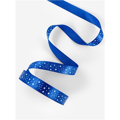 Лента атласная «Звёзды», 15 мм, 23±1 м, синяя №040