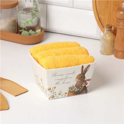 Набор полотенец Этель «Кролик с цветами» 35×50 см - 3 шт., 100% хлопок, махра 340 г/м²