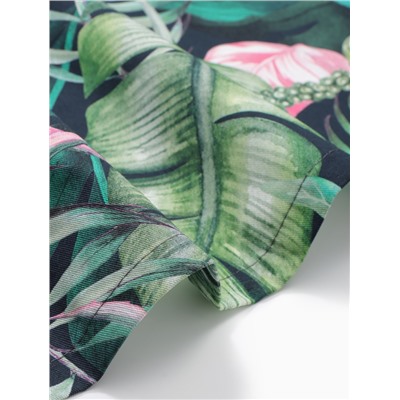 Дорожка на стол «Этель» Tropical parrots 40×146 см, 100% хлопок, саржа 190 г/м², зелёная/чёрная