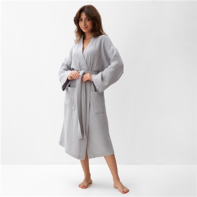 Халат женский муслиновый LoveLife, размер 42-44, серый, хлопок, 4-сл, 235 г/м²