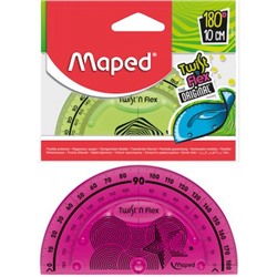 Транспортир 180 градусов 10 см TWIST'N Flex Flex пластиковый гибкий ассорти 279810 Maped