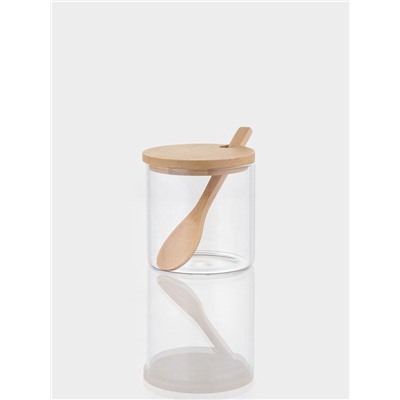 Сахарница Bella Tenero «Эко», 300 мл, 8×8×8.5 см, с бамбуковой крышкой и ложкой, стекло, прозрачная