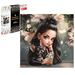 Алмазная мозаика по номерам 30х30 см (НА ПОДРАМНИКЕ) "МУЛАТКА С СОБАЧКОЙ" 71390 Феникс