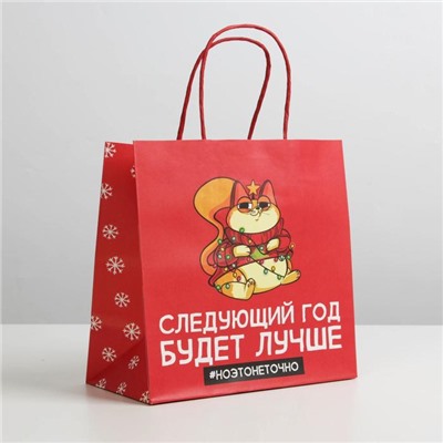 Пакет подарочный новогодний «Следующий год будет лучше», 22×22×11 см