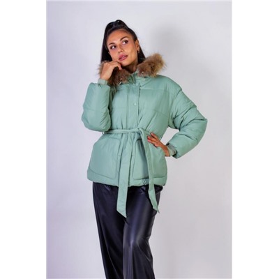 Куртка на поясе с капюшоном, евро-зима, демисезон арт.611 (Бирюзовый)