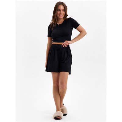 Пижама женская (футболка, шорты) MINAKU: Home collection, размер 48, чёрная