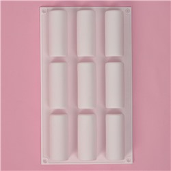 Форма для выпечки Доляна «Сладости. Батончики», силикон, 29,3×17,5×3,5 см, 9 ячеек (8,3×3,2×3,5 см), белая