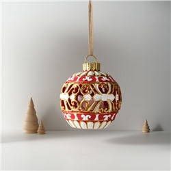 Фигурка-подвеска световая полистоун «Новогодний шар красный с белыми узорами», ёлочная игрушка, 16.5×16.5×20 см