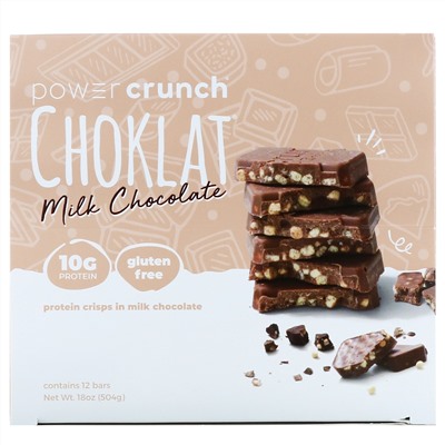 BNRG, Энергетический белковый батончик Power Crunch Choklat, молочный шоколад, 12 батончиков, вес каждого 42 г (1,5 унции)
