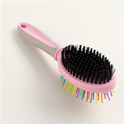 Двусторонняя щётка - расческа с волнистыми зубьями, средняя, 6×19 см, розовая