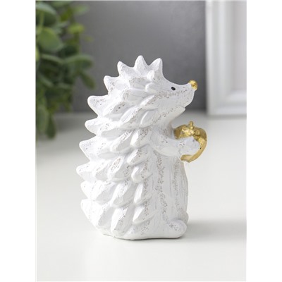 Фигурка полистоун «Ёжик с яблоком», белый с золотом, 5×8×10.8 см