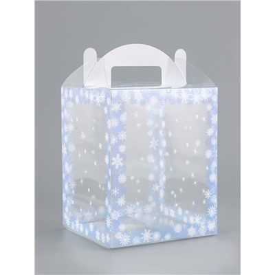 Коробка подарочная новогодняя складная ПВХ «Зимушка» 12×12×15 см