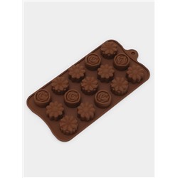 Форма для конфет и шоколада Доляна «Ассорти», силикон, 22×10.5×1.5 см, 15 ячеек (d=2.7 см), коричневая