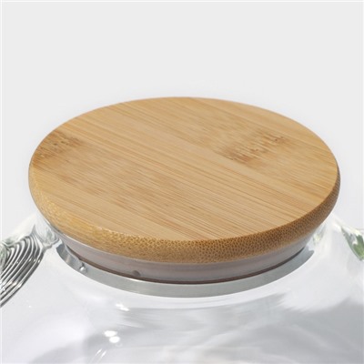 Заварочный чайник BellaTenero «Эко», 600 мл, 18×12×10 см, с бамбуковой крышкой, металлический фильтр, стекло