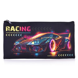 Пенал плоский "Racing" 20,5х10,8см. Изготовлен из полиэстера, 210 ден. Имеется одно основное отделение на молнии. Предназначен хранения, канцелярских принадлежностей и прочих мелочей,  может использоваться в качестве необольшой косметички