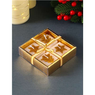 Набор свечей «Марки. Золотые ёлочки и звёзды», 4 шт., 10.5×10.5×3 см