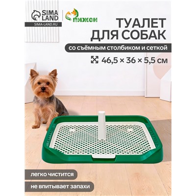 Туалет для собак, 46.5×36×5.5 см, со съёмной решеткой и столбиком, зелёный