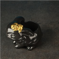 Декоративное кашпо для цветов «Зайчиха с зайчонком», h=9 см, гипс, черное, золотистое