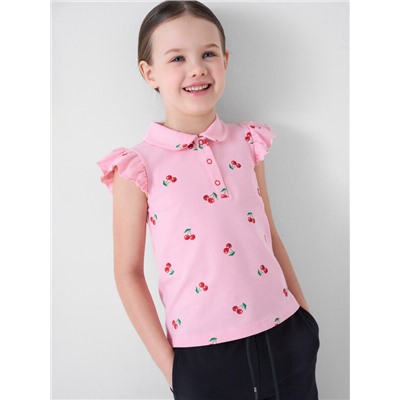 Джемпер трикотажный с воротником поло для девочек