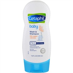 Cetaphil, детский гель для душа и шампунь, с органической календулой, 230 мл (7,8 жидк. унции)
