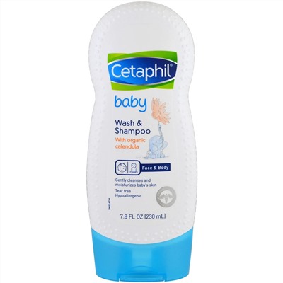 Cetaphil, детский гель для душа и шампунь, с органической календулой, 230 мл (7,8 жидк. унции)
