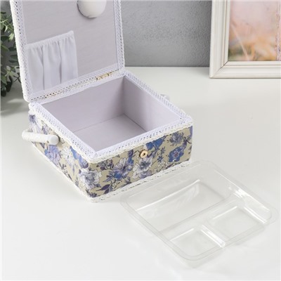 Шкатулка для рукоделия и шитья «Сиреневая цветочная поляна», хранение ниток, иголок, мелочи, 20×20×11 см