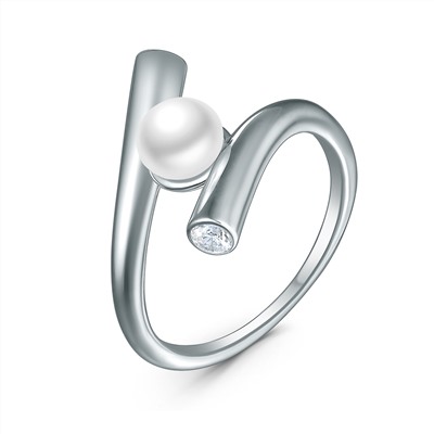 Колье из серебра с культивированным жемчугом и фианитами родированное 241-10-331р