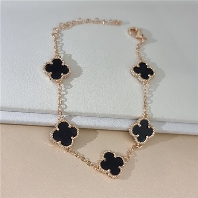 Браслет на руку с клевером ювелирная бижутерия коллекция "Дубай", покрытие позолота, вставка: пластик, цвет: черный, арт.414.623