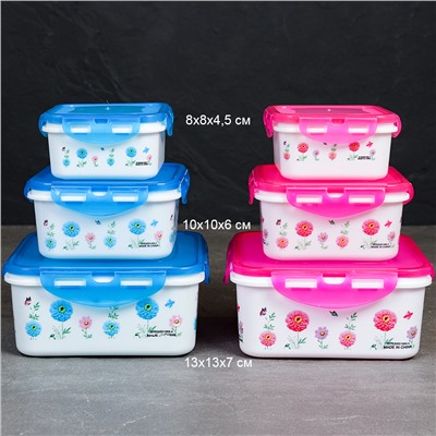 Салатник квадратный 3 штуки с крышками / 131 /уп 96/ 350, 800, 1300 мл