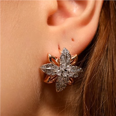 Серьги цветы ювелирная бижутерия коллекция "Дубай", покрытие позолота, вставка: фианиты, цвет: прозрачный, арт.213.543