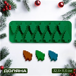Форма для выпечки новогодняя Доляна «Ёлочка», силикон, 32.5×11.5 см, 12 ячеек, зелёная