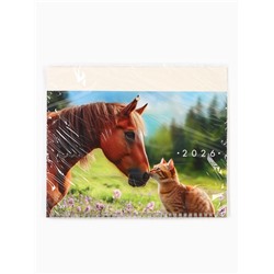 Календарь настенный квартальный 2026 «Лошадь с котенком», 30×46 см