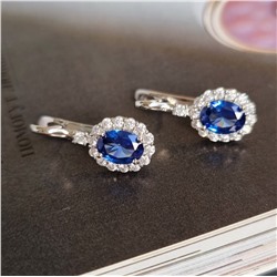 Серьги коллекция "Дубай"  покрытие посеребрение, с фианитами, синий блестящий, 371406, арт. 847.367