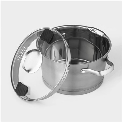 Кастрюля Magistro HiTech Steel, 2 л, d=18 см, h=11 см, слив для воды, капсульное дно, индукция, нержавеющая сталь