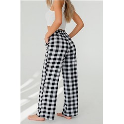 Брюки палаццо домашние широкие красная клетка (Черная клетка)