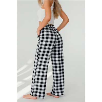 Брюки палаццо домашние широкие красная клетка (Черная клетка)