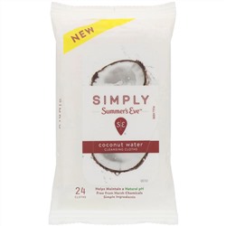 Summer's Eve, Очищающие салфетки серии Simply, Coconut Water, 24 салфетки