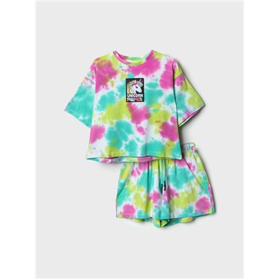 Комплект трикотажный для девочек: фуфайка (футболка), шорты