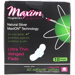 Maxim Hygiene Products, Ультратонкие подушечки с крылышками, натуральная технология Силвер МаксиON, супер, 10 подушечек