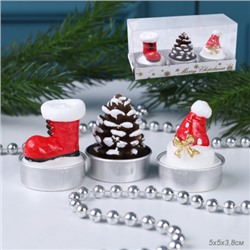 Свеча 3 штуки 5х3,8 см набор Новый год / NN-3 /уп 60/120/Новогодняя