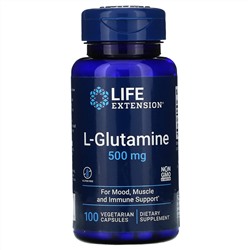 Life Extension, L-глютамин, 500 мг, 100 вегетарианских капсул