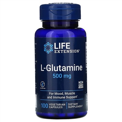 Life Extension, L-глютамин, 500 мг, 100 вегетарианских капсул
