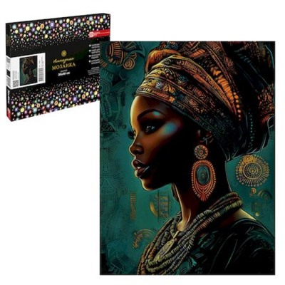 Алмазная мозаика по номерам 30х40 см (НА ПОДРАМНИКЕ) "АФРИКАНКА" Частичная выкладка 71443 Феникс