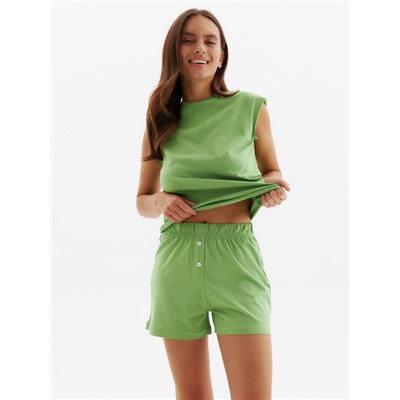 Пижама женская (майка, шорты) MINAKU: Home collection, размер 48, зелёная