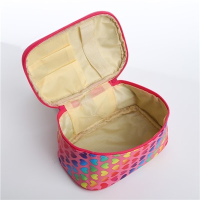 Косметичка - сундучок на молнии, на подкладке, с ручкой, с рисунком, розовая